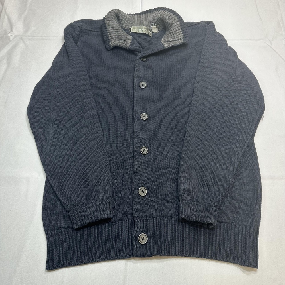 Oscar De La Renta Sweater Mens Medium Blue Cotton Cardigan Shawl Collar Pockets